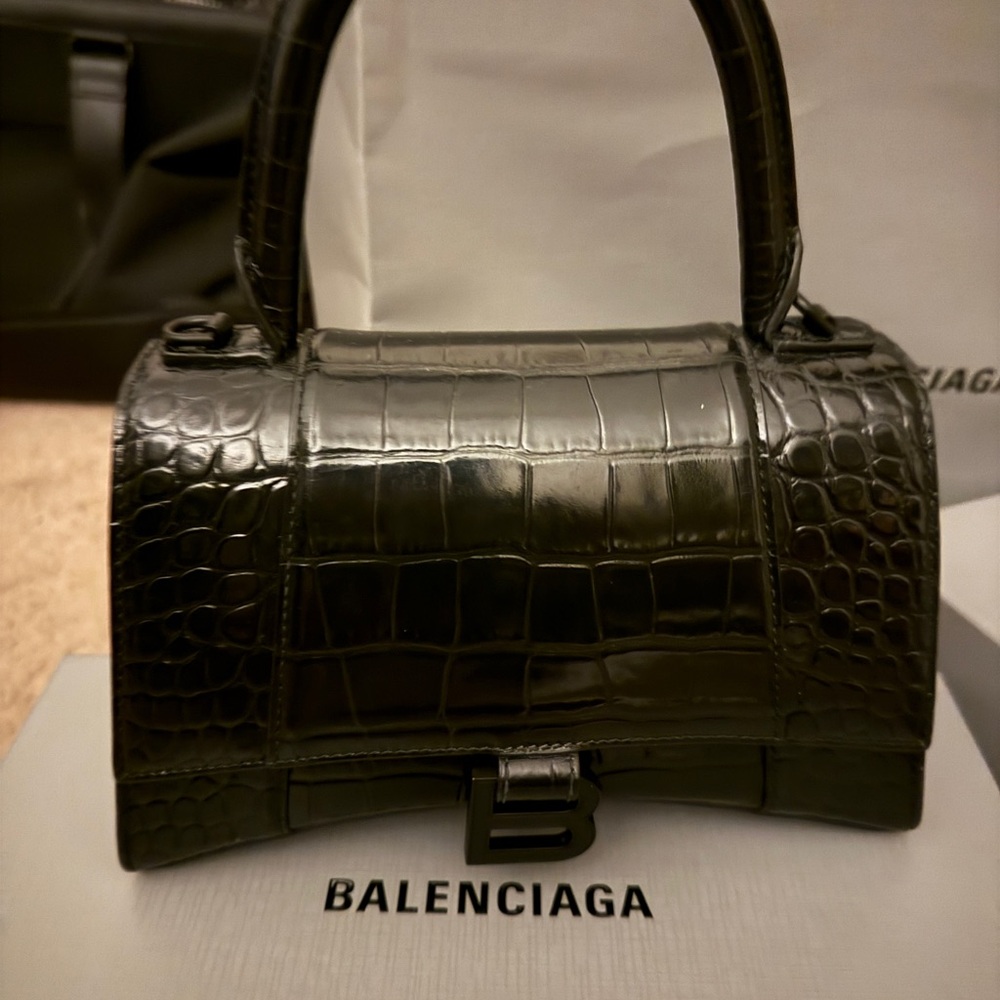 Balenciaga Black Croc-Embossed Satchel